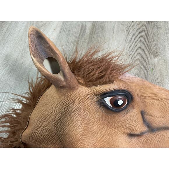 Latex Brown Horse Head Mask Realistic Animal Costume Cosplay Halloween Party - Picture 9 of 11